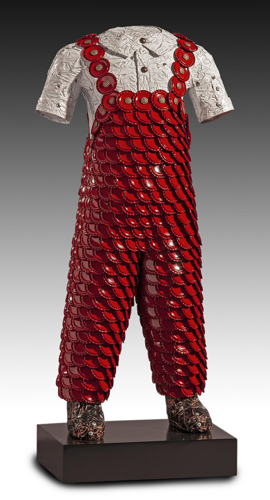"Alexander" - 
27" Tall - Painted Bottle Caps, Textured and Painted Aluminum/Copper